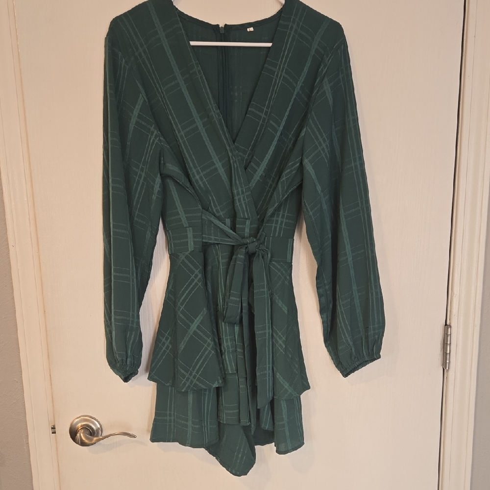 Relipop Green Plaid Long Sleeve Romper - L